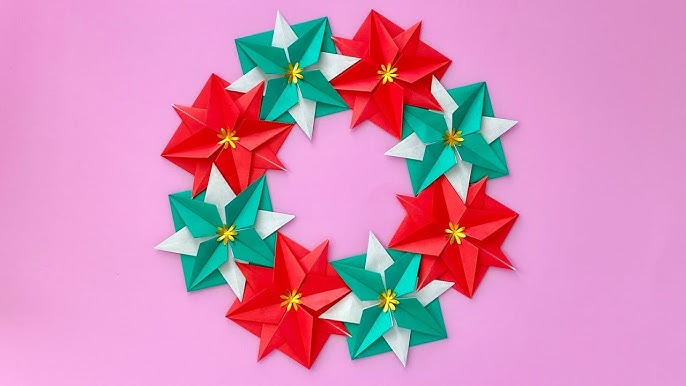 クリスマスリースの折り紙 おしゃれで簡単な作り方高齢者も手作りして飾り付け♪│子供と楽しむ折り紙・工作