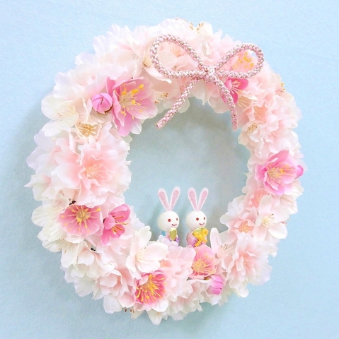 そろろん♡ひな祭り♡桜♡フラワーリース 100均造花 ふわふわ桜満開