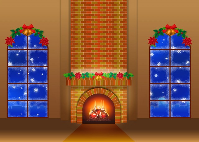 サンタ26_04 暖炉・エントツ・プレゼント ：イラスト無料