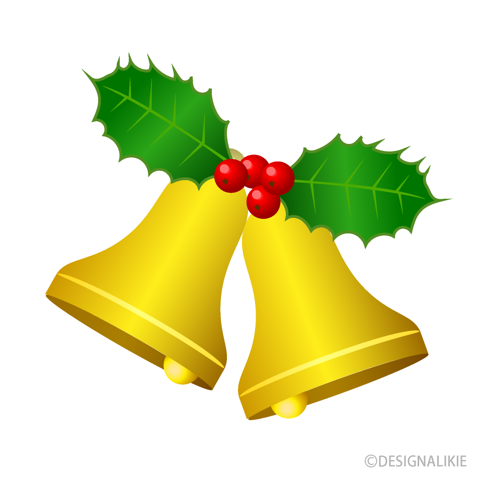 赤いリボンのついたクリスマスベルのイラストフリー素材 イラストミント