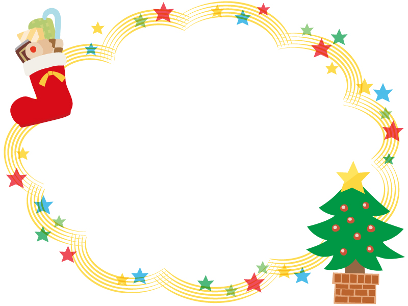 クリスマスツリーとトナカイのクリスマス枠イラストのフリー素材イラストイメージ