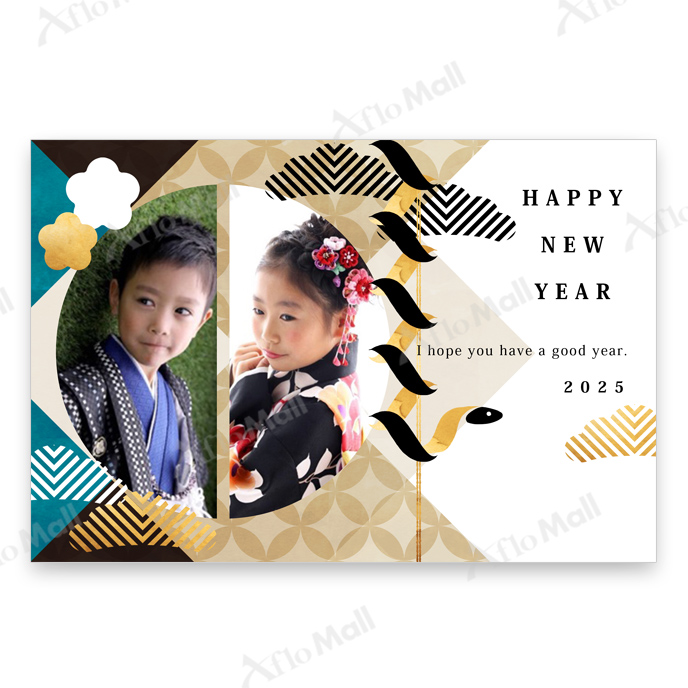和柄のフォトフレーム年賀状アフロモール2026年午年 年賀状デザインのダウンロード販売アフロモール