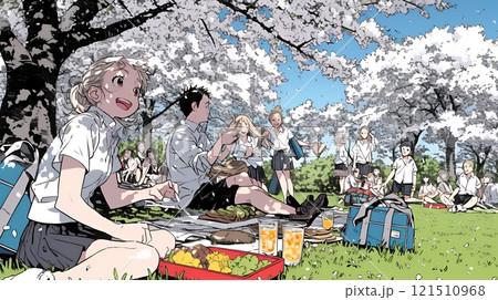 お花見宴会する会社の無料イラスト 春42270素材Good