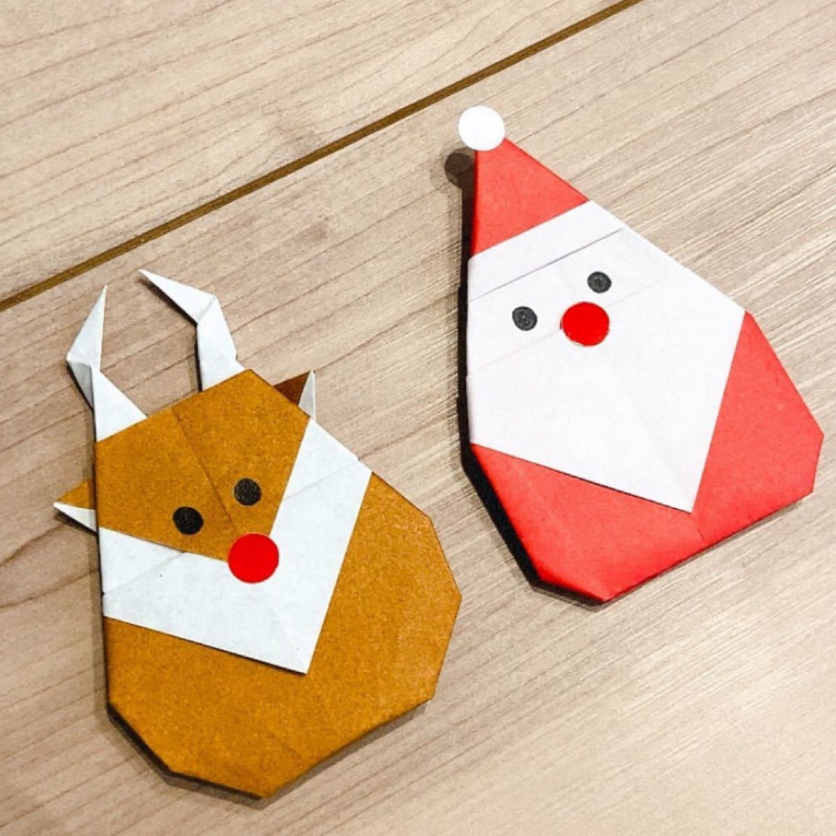 サンタクロース☆トナカイ☆そり☆折り紙と花と仲良し