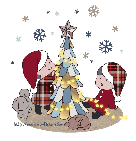 無料イラスト冬 ツリーを飾る子供36120素材Good