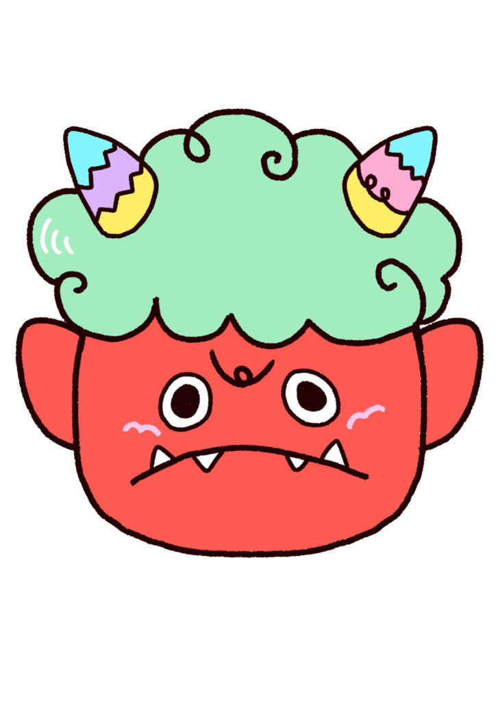 pierrot_sensei製作 おにのとんがり帽子 . 鬼のお面も可愛けど、 鬼のとんがり帽子も可愛いですよ👹💛 .顔は丸シールを主に使っていますが、 子どもが自分でクレヨンで描いたり 色画用紙を切り貼りしても とっても可愛いと思います👍 むしろ、大人より子どものほうが