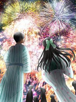 夏祭りで浴衣を着てデートするカップルの無料イラストイラストセンタ