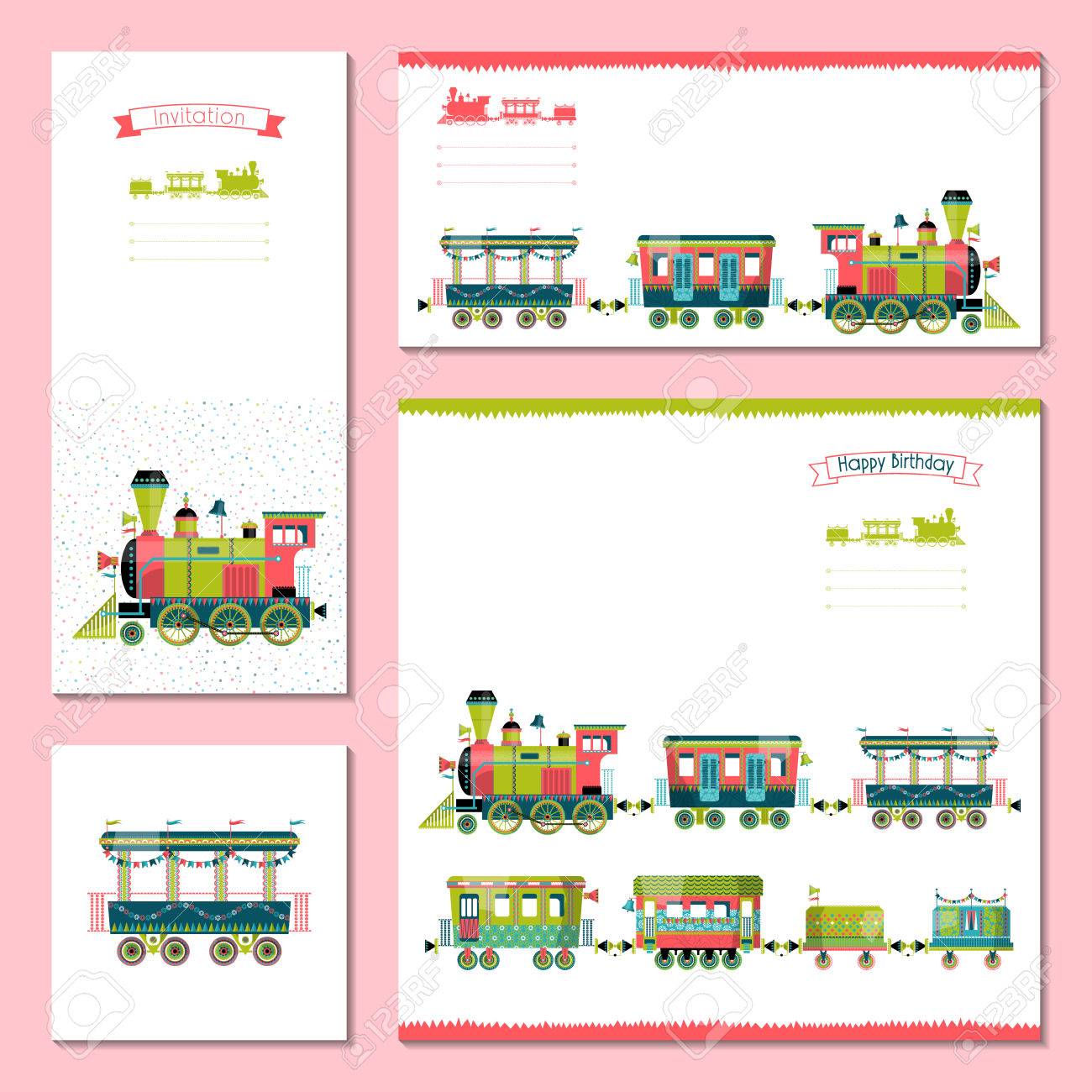 恐竜と車とロボットと汽車のイラストの誕生日カードの無料メッセージカードテンプレート 14821 - デザインAC