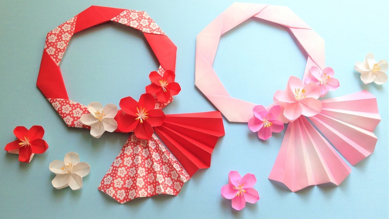 松竹梅の折り紙リースの折り方・作り方☆簡単でお正月にもピッタリな壁面飾り♪│子供と楽しむ折り紙・工作