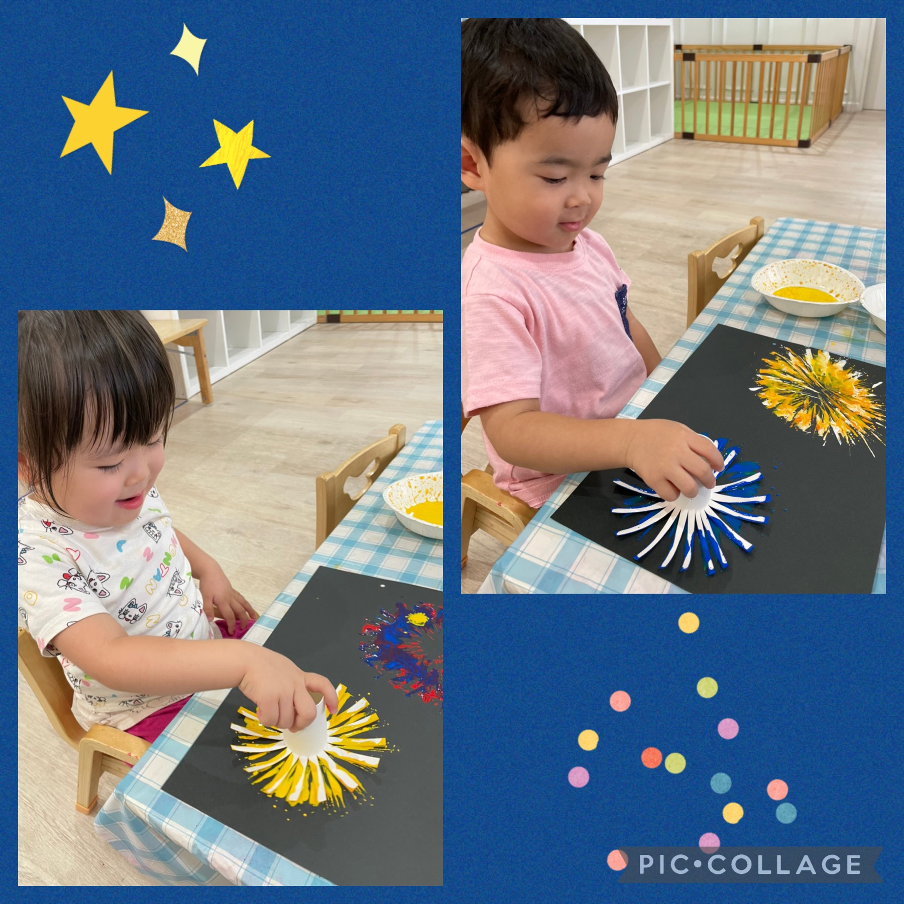 momonoheya_hoiku 💗花火製作技法まとめ①💗 絵の具を使って花火を表現する方法をまとめてみたよ♪ 参考にしてみてね😊次は絵の具を使わない方法を投稿する予定🙆‍♀️ ♡その他の製作遊びはこちら♡ @momonoheya_hoikuももの部屋 保育園製作 幼稚園製作製作アイデア