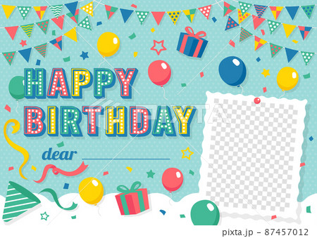 誕生日カードのテンプレート 煌めく青空に白い鳥が飛ぶ、おしゃれなバースデーカード・メッ イラストボックス「プレミアム」テンプレート