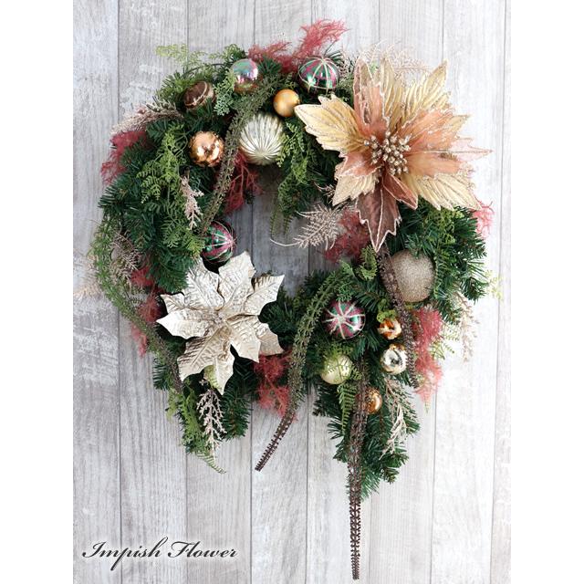 クリスマスリース 玄関 造花 クリスマス リース おしゃれ W-726 玄関リースの人気通販minne
