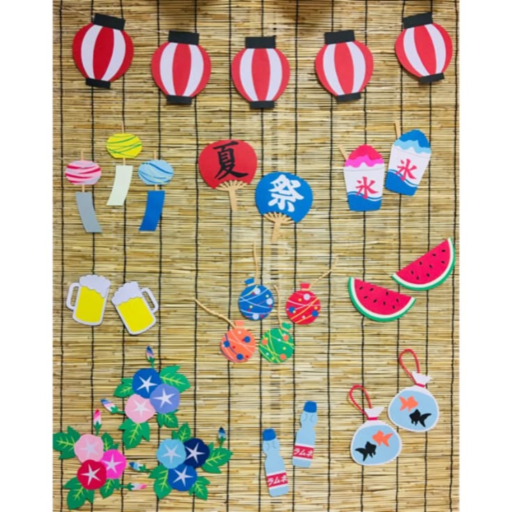私が作ったお家夏祭り用の飾りたち✨✨ 今年はコロナで‥家から出れない日々が続いて😭お家縁日出来なかったので、秋以降お祭り出来たらイイな😆💖😆こーゆーの作るの以外と好きです🤣笑お家夏祭りなつまつり飾りお家縁日縁日ごっこ手作り手作り飾り