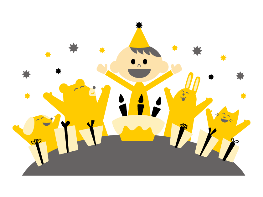 風船とクラッカーのハッピーバースデーイラストのフリー素材イラストイメージ