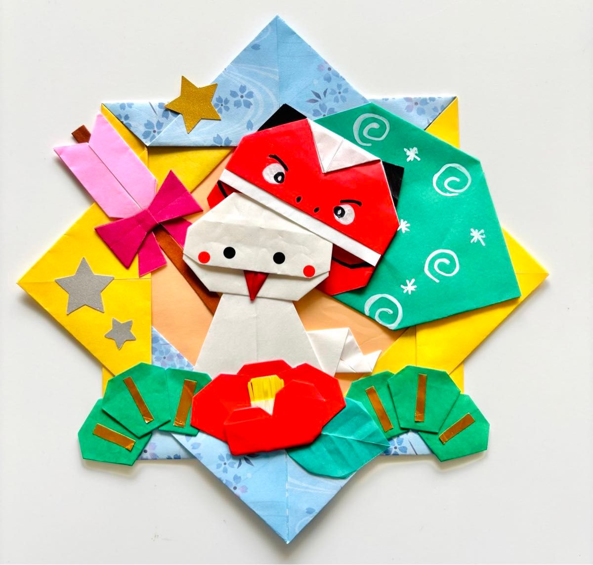 折り紙 お正月飾り しめ縄 梅の花リース 折り方 Origami decoration on New Year's day Plum Flowerwreath tutorial niceno1– ナイス折り紙 niceno1-origami折り紙モンスタ