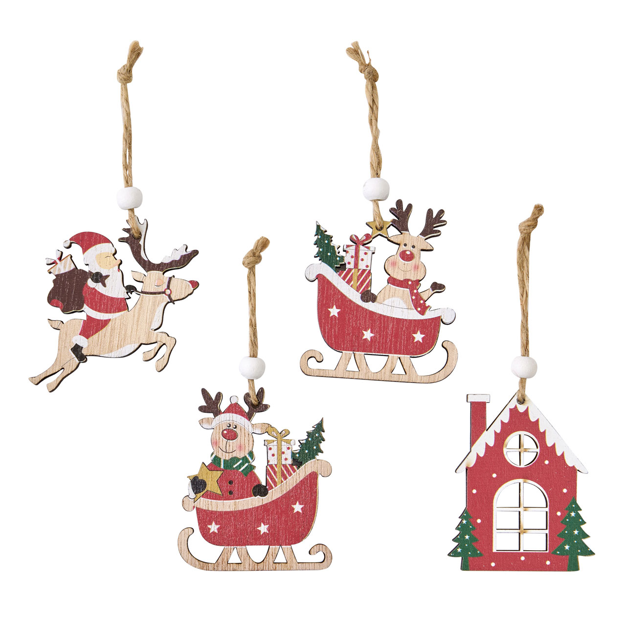 クリスマス ソリに乗るサンタさんのイラスト 線あり：イラスト無料