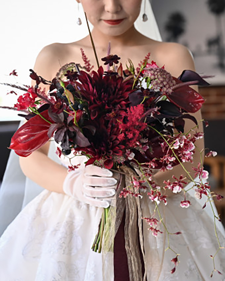 ウェディングブーケ ブートニア セット 赤系