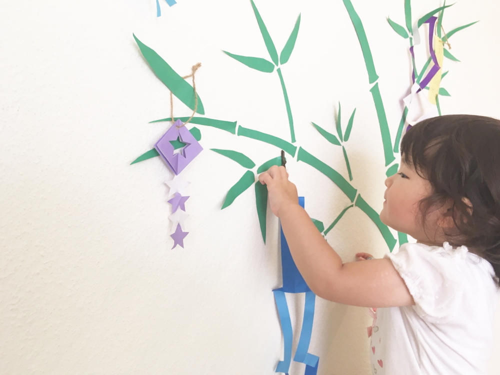 工作ネタ 七夕かざり～天の川～The star festival 7月壁面飾りsize788㎜×545㎜高齢者レク作業療法OTデイ 保育おりがみ DIY星吹き流し笹の葉