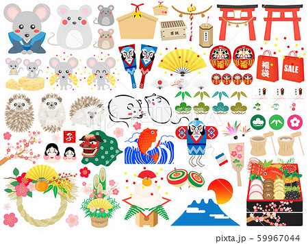 お正月飾り 花の枠 イラストセットの写真素材FYI03404879ストックフォトの Qlean Market キュリンマーケット