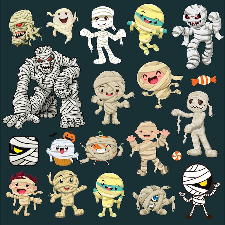 かわいいミイラのハロウィンキャラクターイラストステッカーセットイラスト素材透過、PNGフリー画像ダウンロード - Pngtree