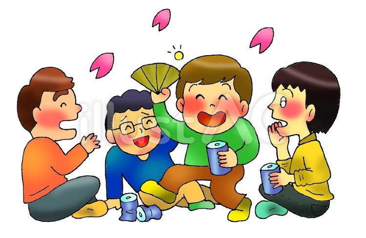 桜の木の下で宴会をしてる会社員達のイラスト素材281685783- イメージマート