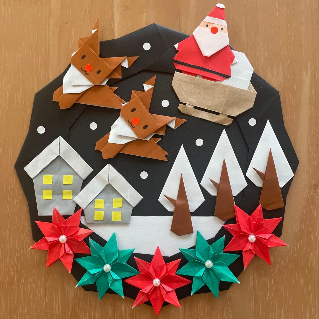 折り紙簡単 可愛い ポインセチア&クリスマスリースの折り方 ◇Origami Poinsettia&Christmas wreath 冬の花フラワー◇ – おりがみぷらざ Origami-plaza行事・イベントの折り紙