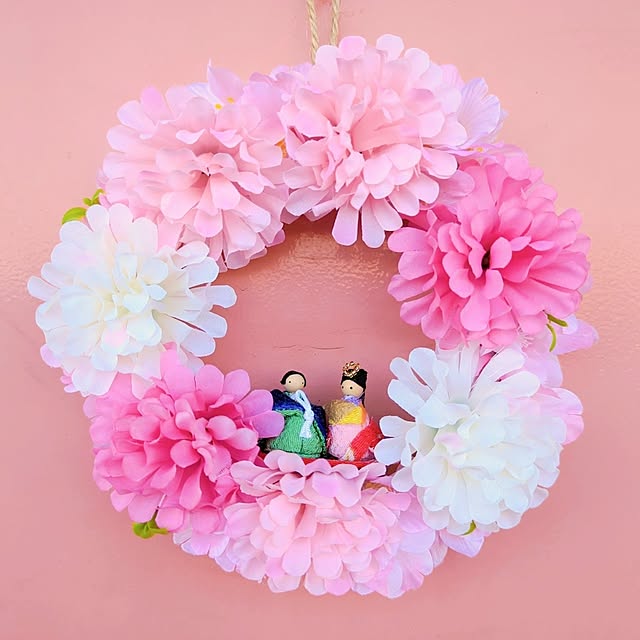 そろろん♡ひな祭り♡桜♡フラワーリース 100均造花 ふわふわ桜満開