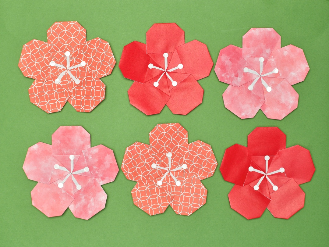 折り紙 お正月飾り 扇の梅の花 折り方 2 Origami fan with Plum Flower tutorial NiceNo1