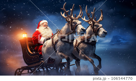 クリスマス サンタとトナカイ のイラスト商用可・フリーイラスト素材ソコスト