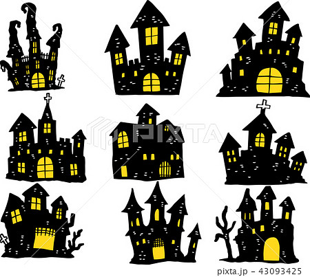 月のハロウィン城イラスト ホラー夜シルエットのイラスト素材・ベクター Image 74325817