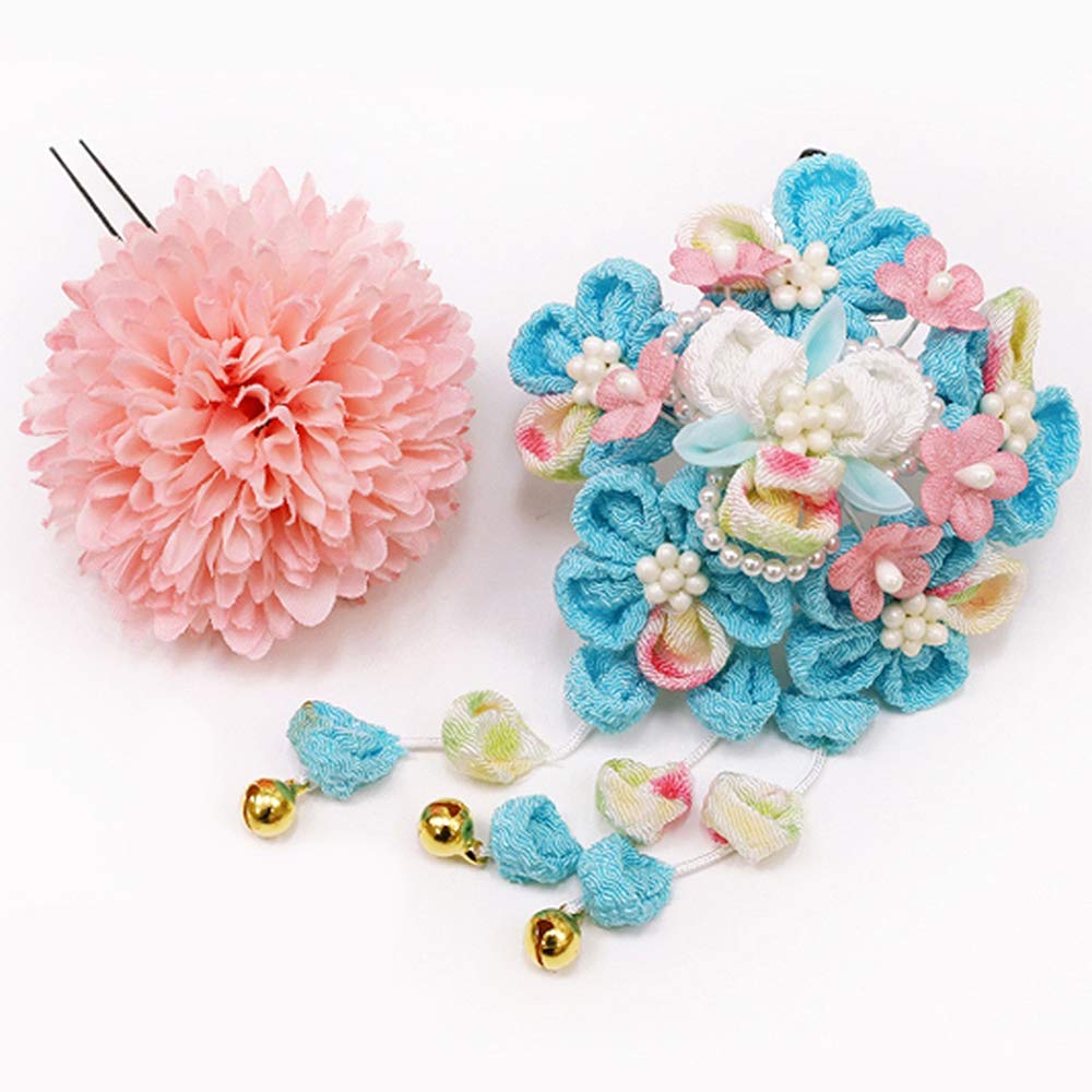 七五三10%CPOFF10 16迄 七五三 髪飾り 勝山かんざし 3点セット「桜色 丸つまみのお花」7歳 つまみ細工 勝山セット 花簪 子供 女の子女児 メール便不可京都きもの町
