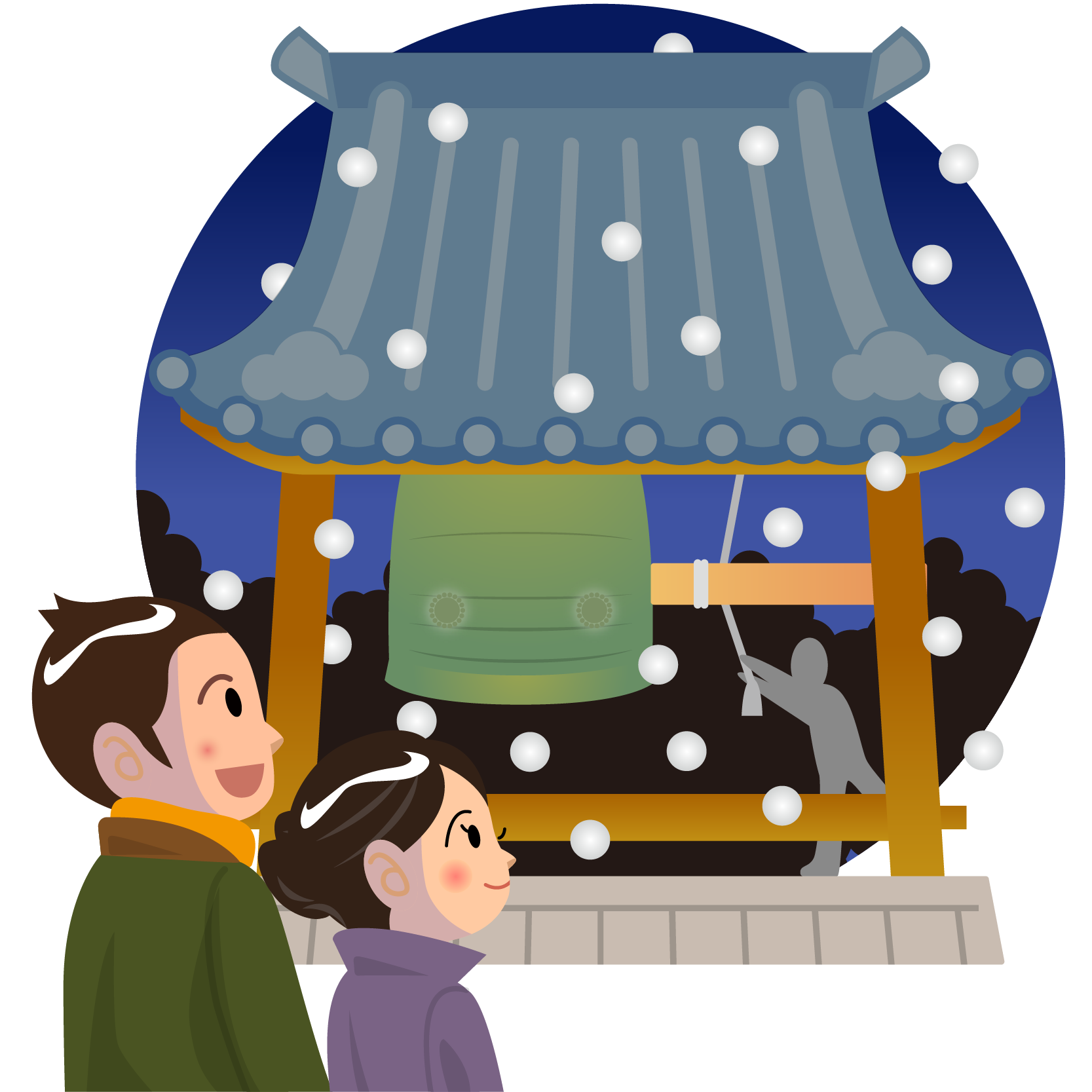 初詣のフリーイラスト - 参拝するお正月の無料素材 - チコデザ