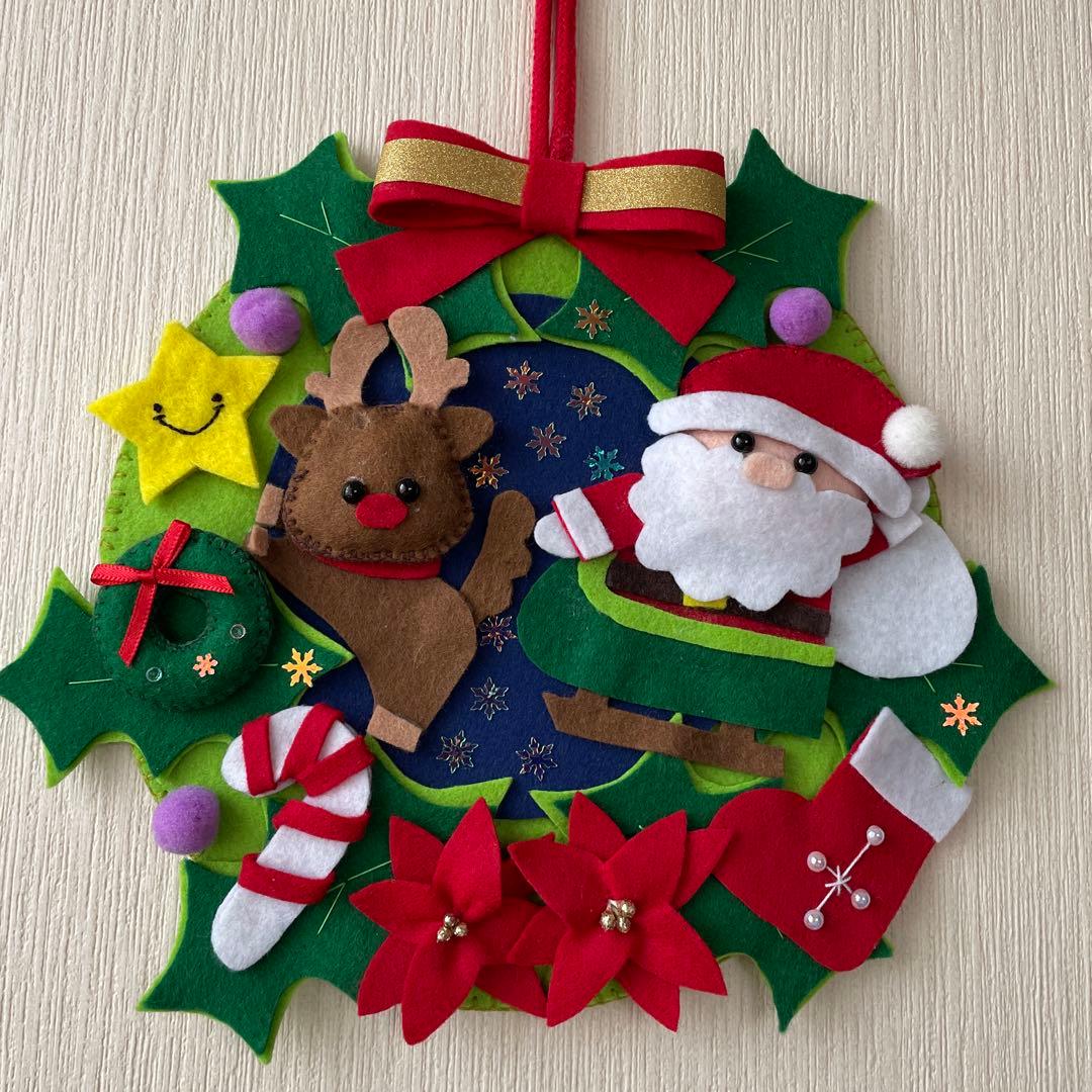 DIY フエルト生地でローズリースの作り方How to make rose lease with felt fabric