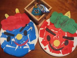 鬼のお面の作り方！色画用紙と折り紙で立体な髪に♪3歳児と親子制作息子デコ