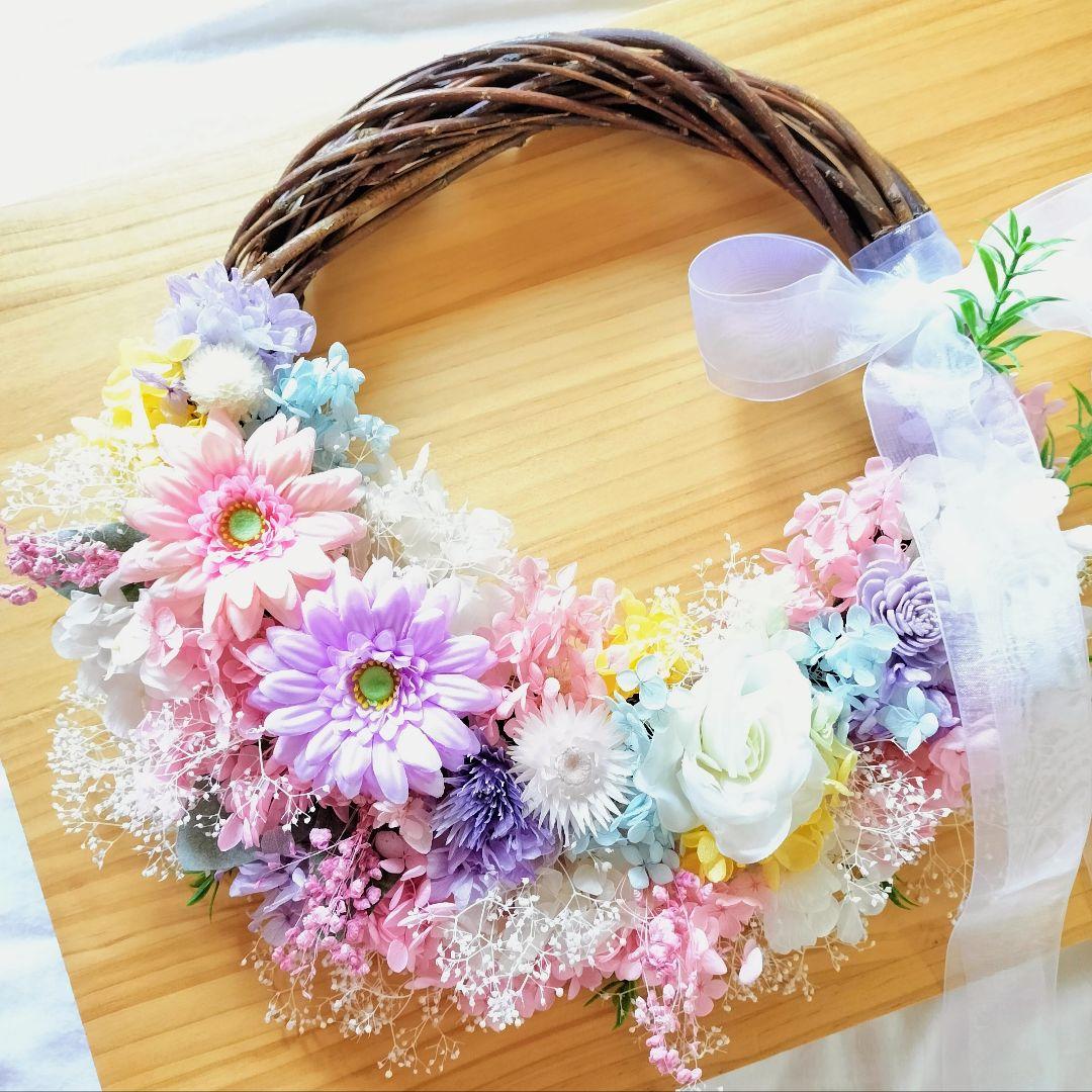 ウェディング リースブーケ ブートニア付き ホワイト ピンク カラ