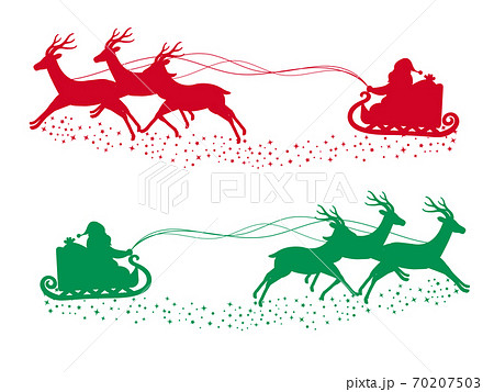 トナカイのそりにのるサンタさんと雪の夜の背景 綺麗なクリスマスイラスト230410855- イメージマート