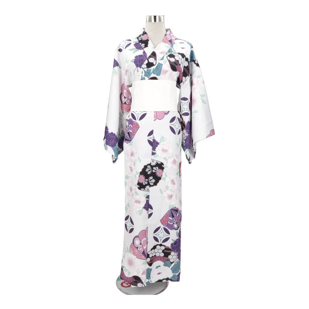 0007☆浴衣＊紺＊扇＊和柄＊綿100％＊身丈