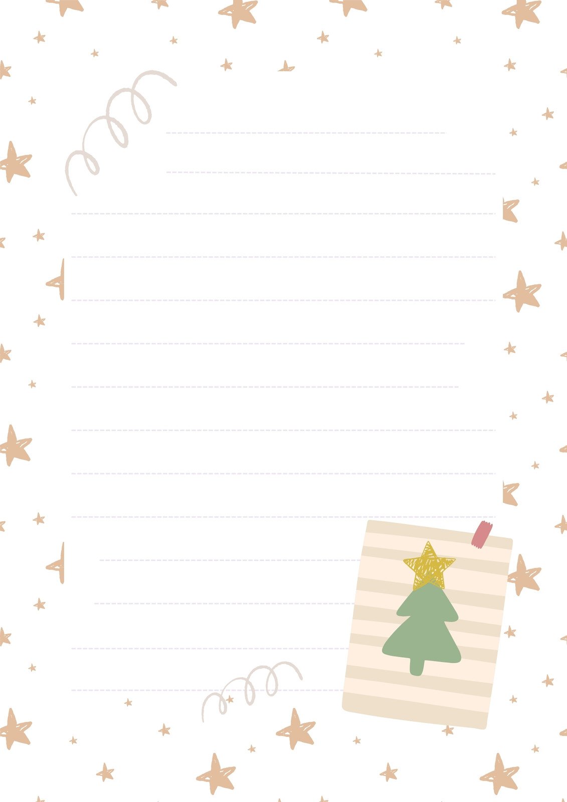 便箋テンプレート「クリスマスツリーと雪景色」ダウンロードかわいい無料イラスト 印刷素材.net