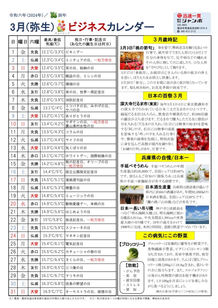 2008年 大安カレンダー 3月