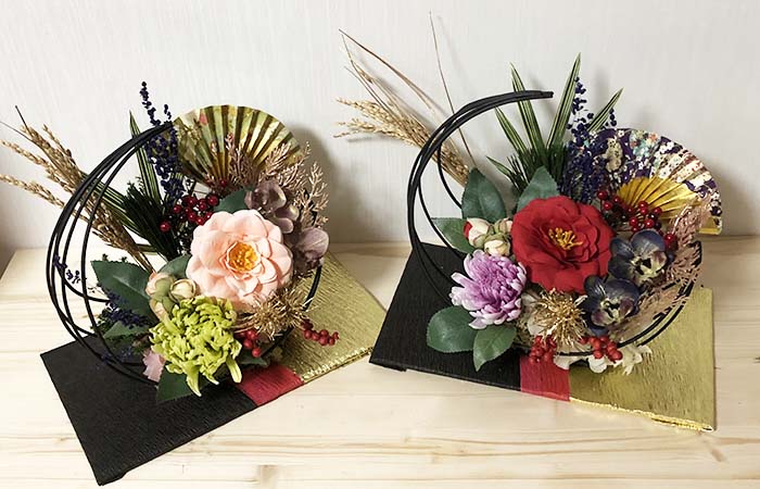 お正月しめ縄飾り ピンク 花 手作り アレンジメント ドライフラワー プリザーブドフラワー 花飾り 正月飾り インテリア贈り物JALふるさと納税サイト