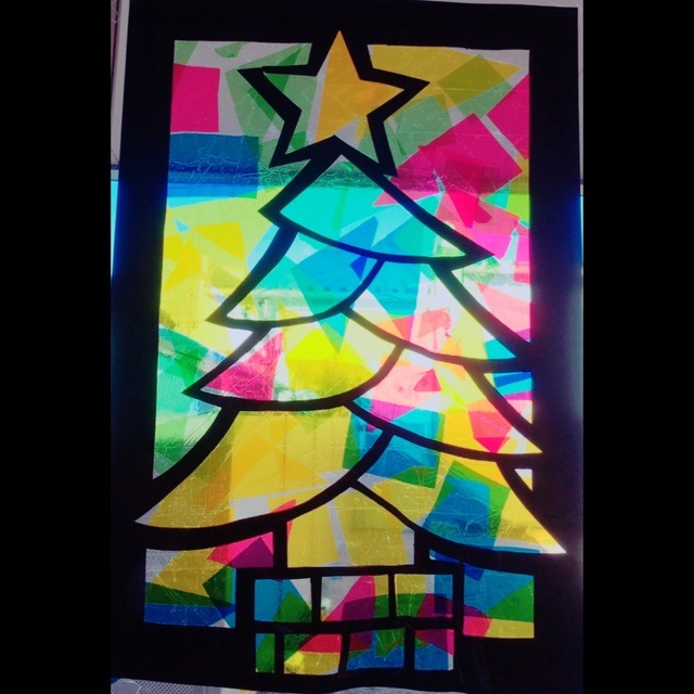 クリスマス工作 ステンドグラス風リース♪The DIY Christmas tree decorations☆