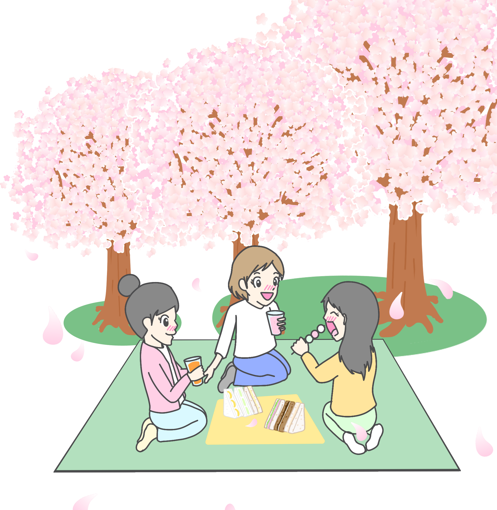 フリーイラストお花見中の三世代家族でアハ体験GAHAG著作権フリー写真・イラスト素材集 - GAHAG著作権フリー写真・イラスト 素材集