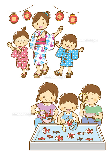 お祭りのイラスト「盆踊りをする女性」