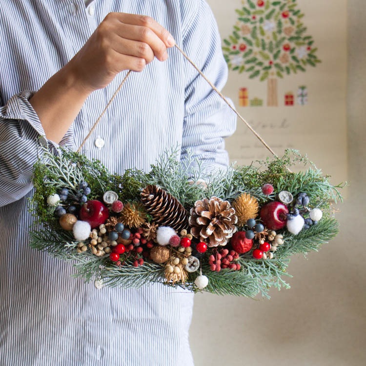 見本 クリスマス 横長スワッグ