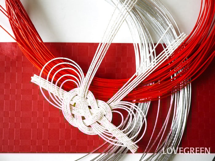 金色の意味 赤白金の水引梅結びで作る慶事用和風包装資材