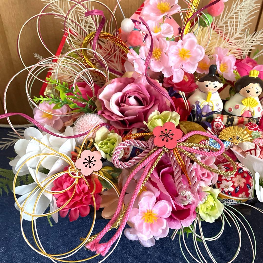ひな祭りプリザアレンジメント＆ミニ畳セット 乳白色 雛人形・初節句・台座・ギフト・和モダン