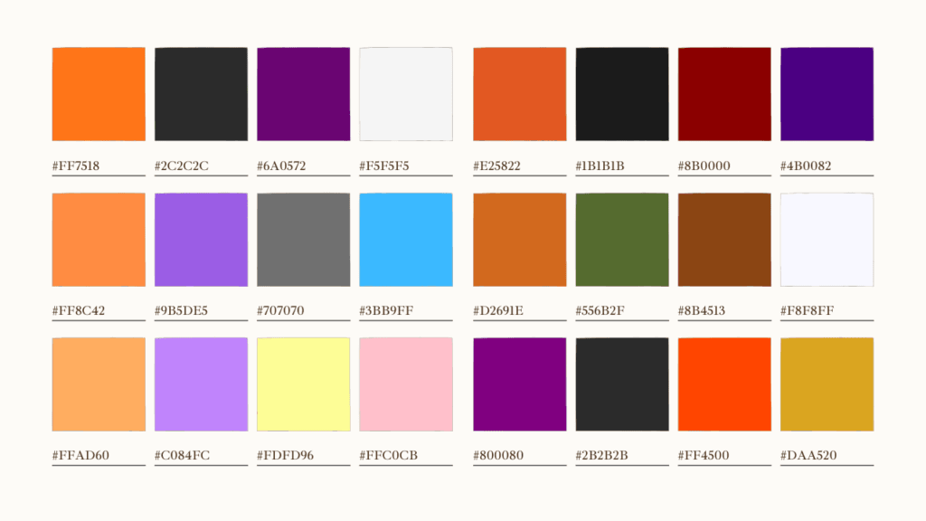 ˋˏTipsˎˊ˗ ～ ハロウィンのおすすめ配色 ～ 💡ポイント 3️⃣色で簡単に真似できる ハロウィン配色をご紹介🎃👻 王道カラーから個性的な配色までハロウィンにおすすめの配色をまとめました✨AdobeExpress で 「配色 カラーテーマ」を変更して お気に入りの配色を探し