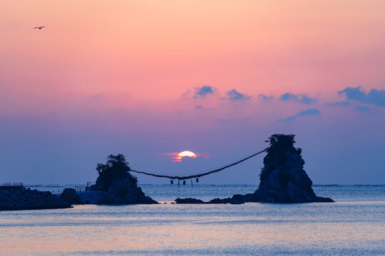 初日の出の名所、夫婦岩を結ぶ大しめ縄を張り替え : 読売新聞