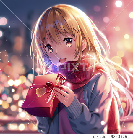 バレンタインデーに手作りチョコを渡す女性のイラストのイラスト素材121992221- PIXTA