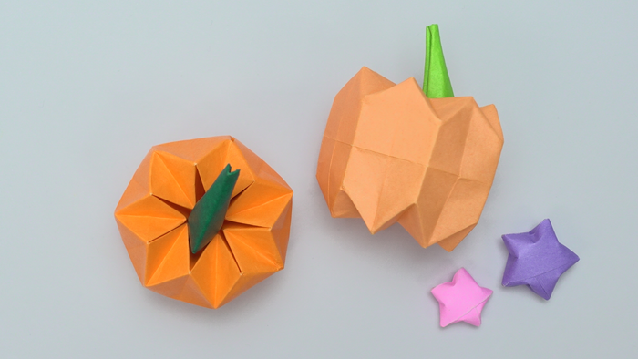 ハロウィン折り紙 １枚でかぼちゃとオバケの折り方音声解説付☆Halloween origami Pumpkin and ghosttutorial たつくり